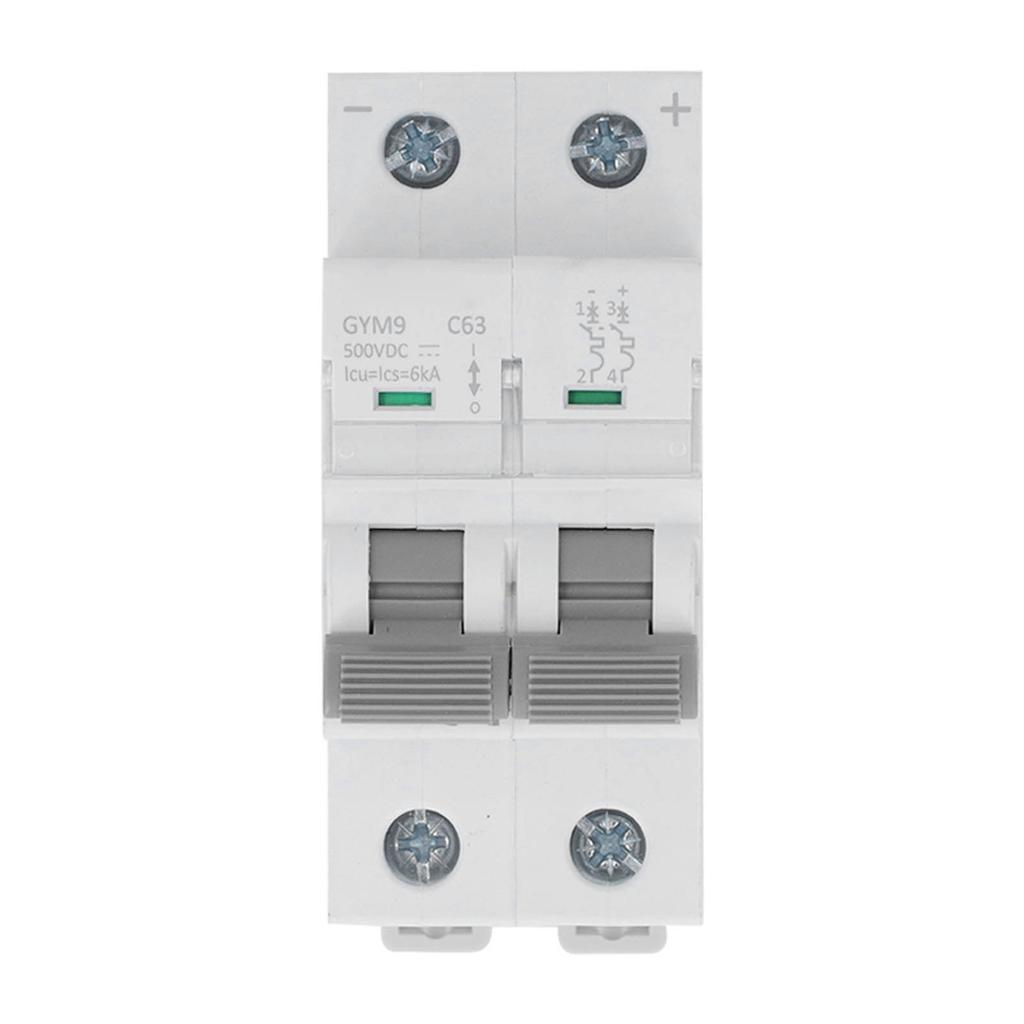 Circuit Breaker Mini 2P MCB Air Switch Overload Protector DC 500V 63A for Home Office