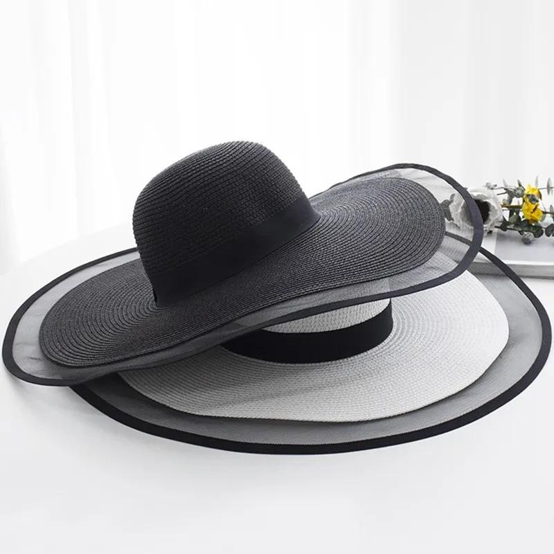 Summer Elegant and Fashionable Women's Mesh Wide Edge Straw Hat Sunscreen and Sunshade Hat Soft Foldable Beach Hat