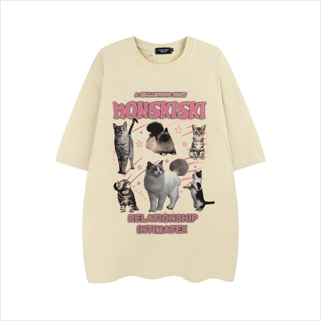 100% Baumwoll-T-Shirt Sommer Vintage lustig Cartoon Katze Print T-Shirt für Frauen Kleidung Harajuku Übergroße T-Shirts Y2k Oberteile UNISEX Hip-Hop Streetwear