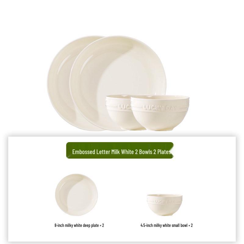 Romantic Dining Set for Two: Ceramic Bowl, Plate, Chopsticks, Double-Ear Soup Bowl - 2024 Model
