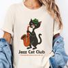 Retro Jazz Cat Saxophone T Shirt and Kids Tshirt, Soft Pink Vintage Music Tee