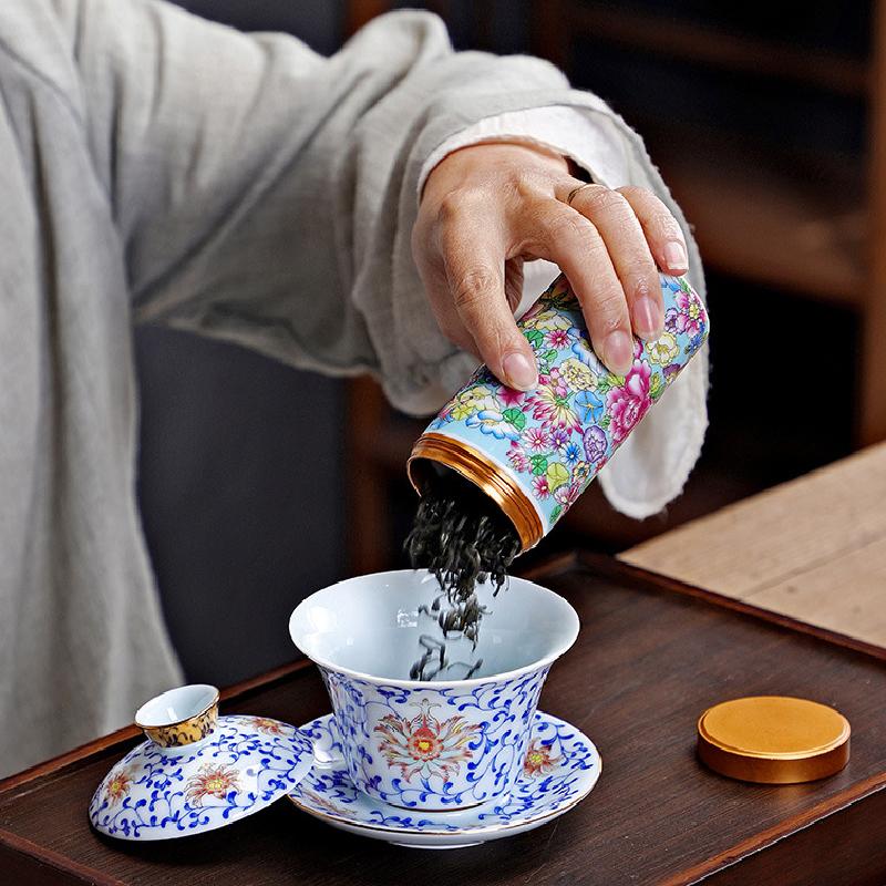 Enamel Tea Candy Jar Ceramic Candy Jar Multifunctional Home Herbs Coffee Bean Sealed Box Kitchen Storage Bottle Home Decoration
