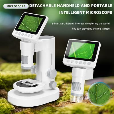 Microscopio 1080P con Base para Niños 1000X Telescopio Portátil de Mano Pantalla HD de 3.5'' Microscopio Digital de Bolsillo con Luz LED