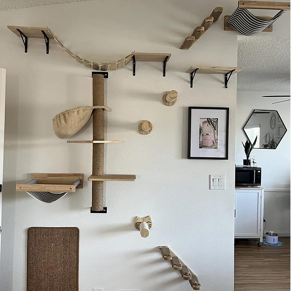 Wall-Mounted Cat Furniture Climbing Shelf with Steps and Stairway Sisal Rope for Scratching and Claw Grinding Cat Ladder