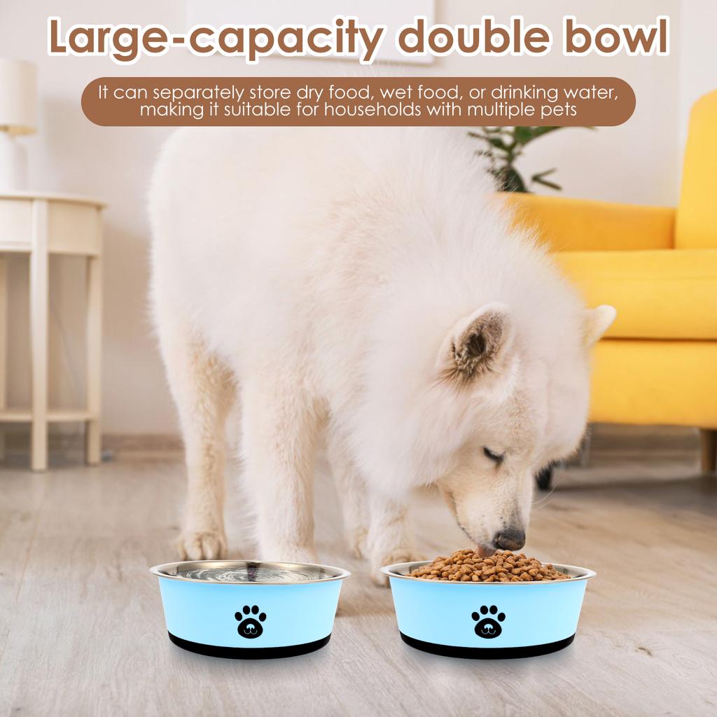 2 Pack Dog Bowl Stainless Steel Pet Feeding Bowl with Non Slip Silicone Base 860ml and 1560ml Large Capacity Dog Food Water Bowl