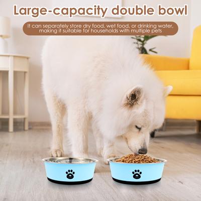 2 Pack Dog Bowl Stainless Steel Pet Feeding Bowl with Non Slip Silicone Base 860ml and 1560ml Large Capacity Dog Food Water Bowl