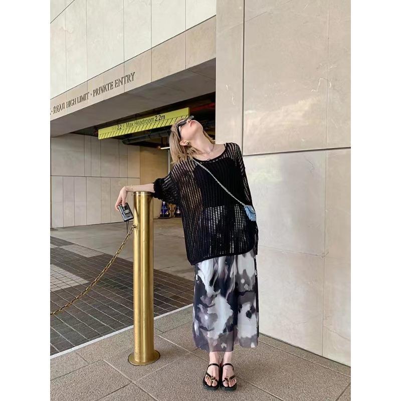 

Ажурная трикотажная накидка женская летняя и осенняя простая свободная повседневная рубашка Bf Lazy Sun One Size чёрный