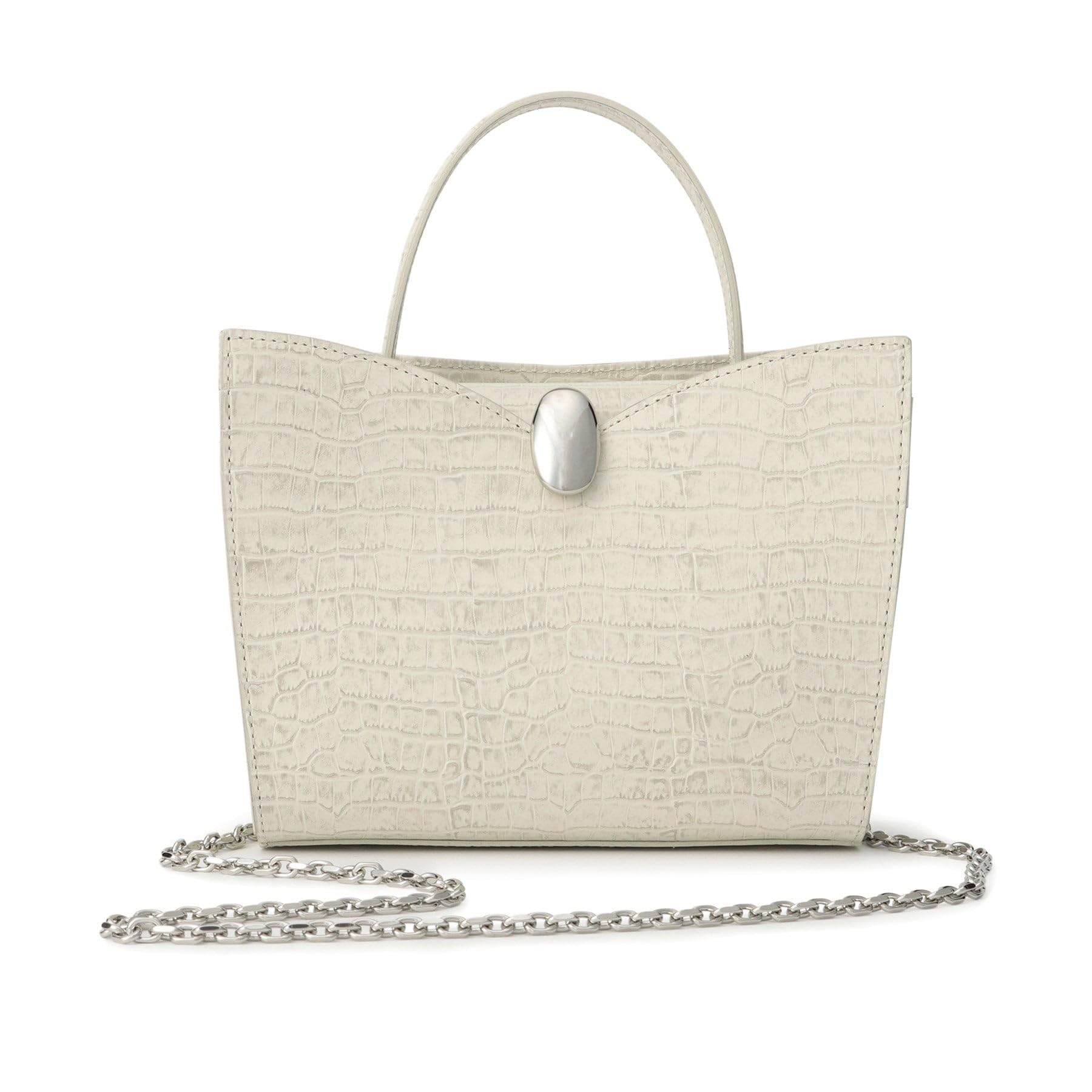 Toff & Loadstone Noir Crocodile HandbagShoulder Bag with Chain Shoulder Strap, Crocodile Pattern Embossed Leather, One Size, Ivory