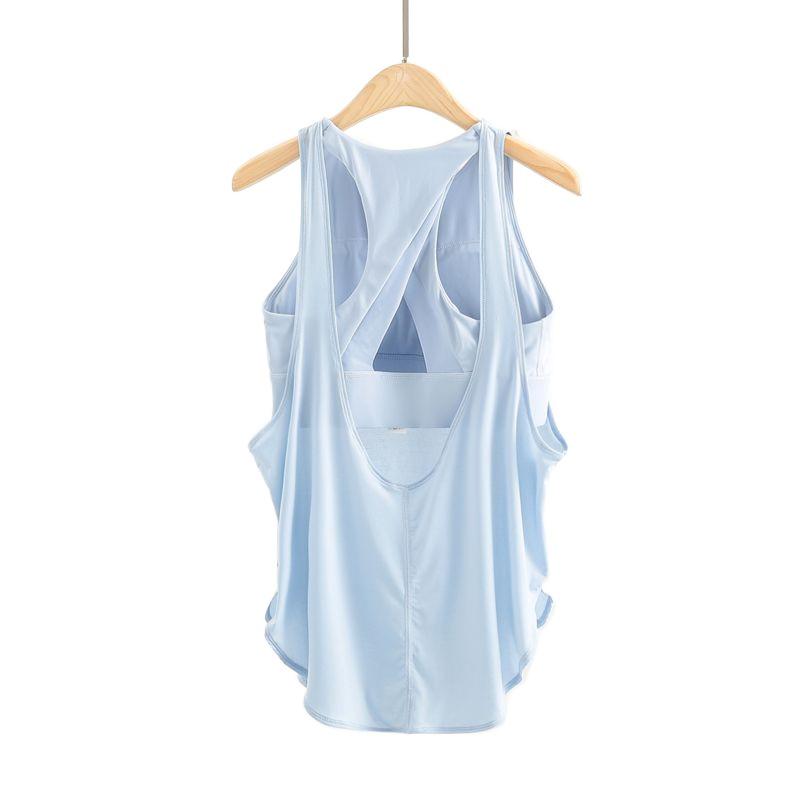 Women's Shockproof Summer Yoga Vest with Chest Pad - 2-in-1 Loose Running Fitness Top