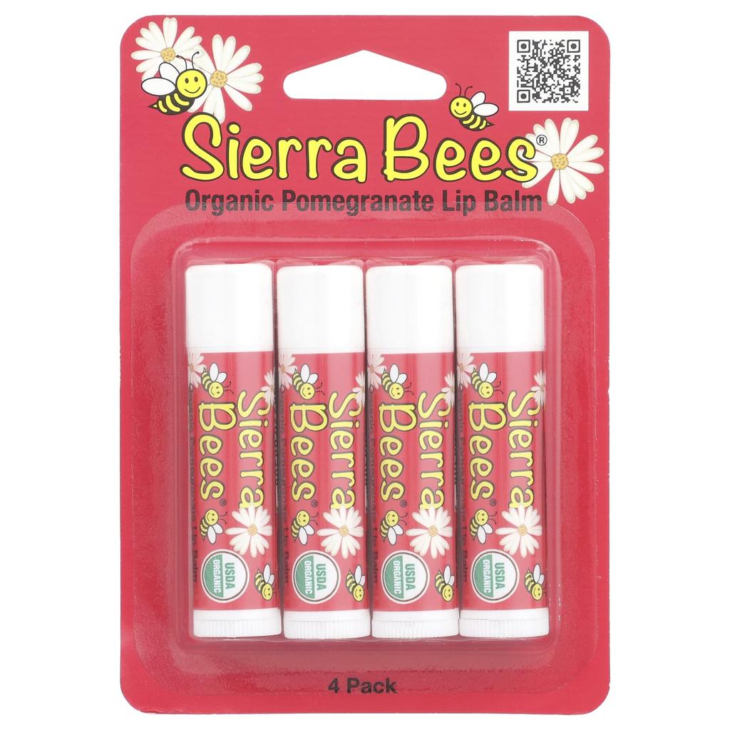 Organic Lip Balm, Pomegranate, 4 Pack, 4.25G (0.15Oz) Each