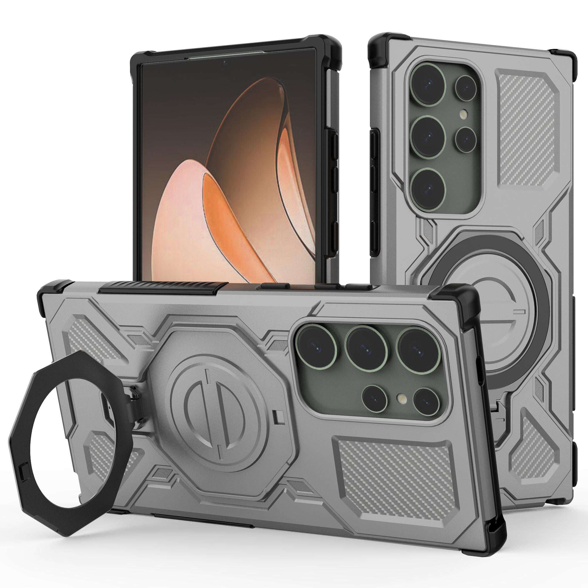 

For Samsung Galaxy S24 Ultra Magnetic Case Rotating Metal Kickstand PC + TPU Phone Back Cover D