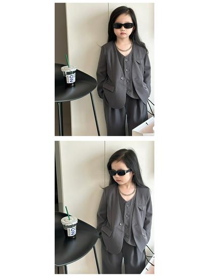 Podzim 2025 Dívčí třídílný bonbónový oblek - Korejský blejzr set