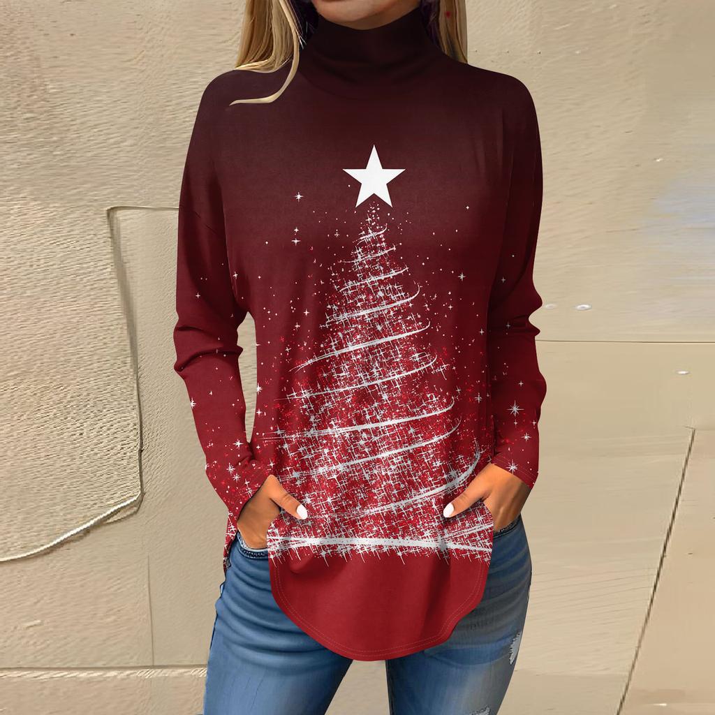 Cămăși de toamnă casual cu mânecă lungă Hanorac cu imprimeu vintage Pulover cu gât înalt