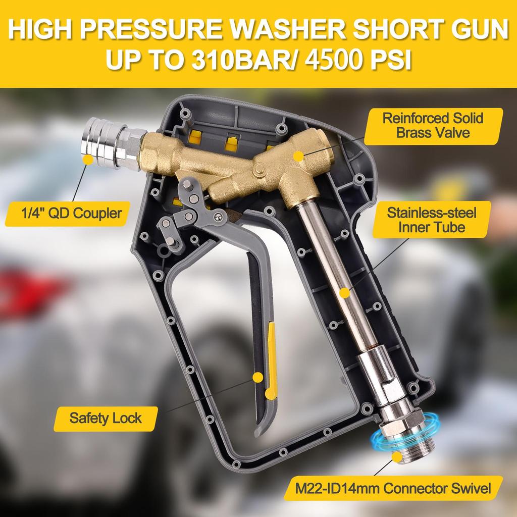 BEAR FORCE Pistola a Lancia per Idropulitrice con Attacco M22-14mm Maschio Rotante e Connettore Rapido da 1/4” per Ugelli, Lancia, Lancia Schiuma