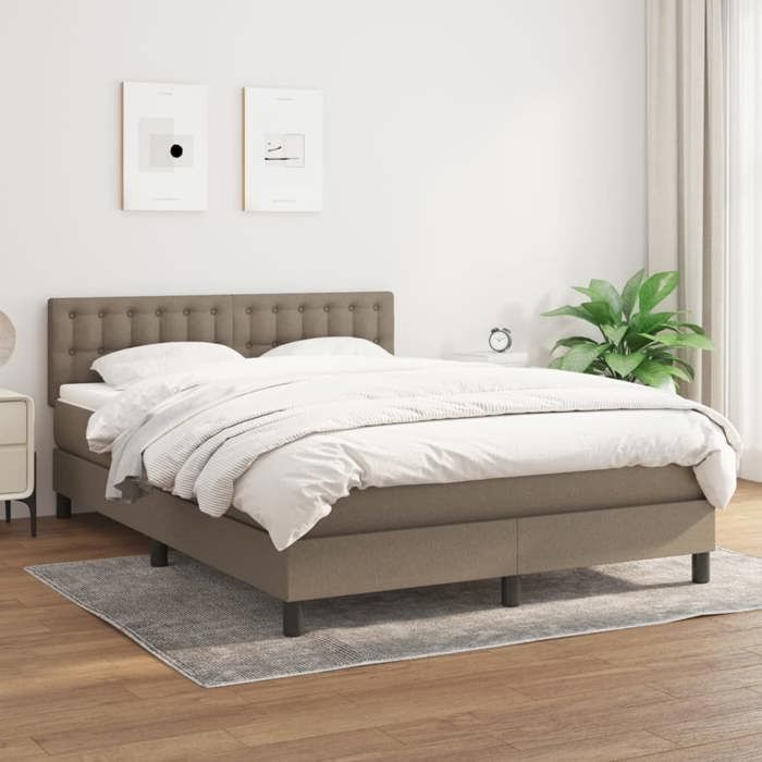 Maison Exclusive - Sommier à lattes de lit avec matelas Taupe 140x190 cm Tissu
