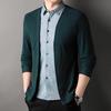 Men Shirt Fake Two-piece Cardigan Turn-down Collar Single-breasted Long Sleeves Color Matching Knitted Formal Business Style Top