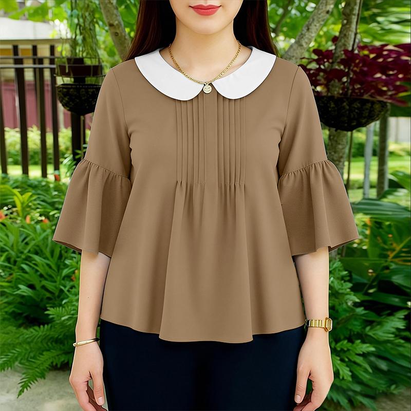 ZANZEA Womens Doll Collar Loose Casual 3/4 Sleeve Blouse