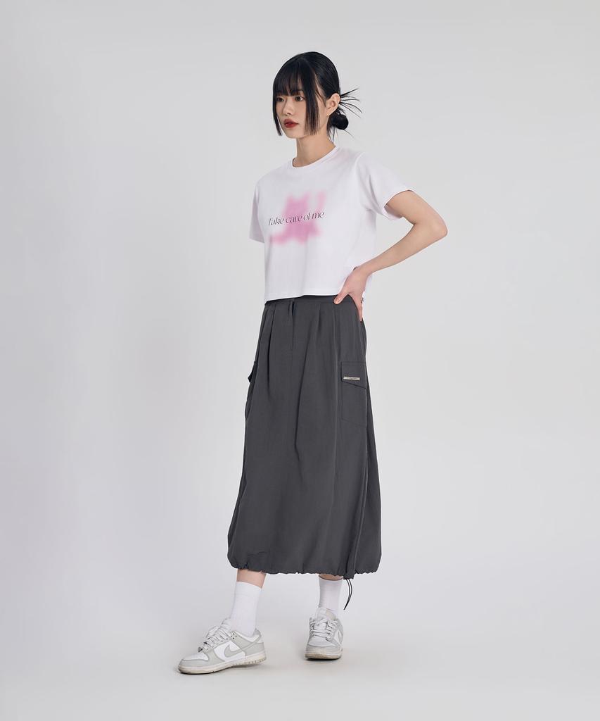 SLOW RECORD HOUSE Nylon Cargo Long Skirt_Charcoal