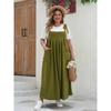 Plus Size Solid Tie Shoulder Overalls Dress For Women  Summer Casual Loose Sleeveless Maxi Long Dresses with Pockets
