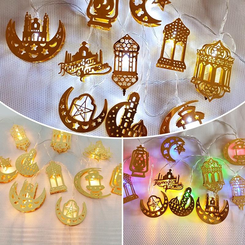 Eid Mubarak Moon Star Iron Art Led String Lights Ramadan Kareem Decoration for Home 2024 Islamic Muslim Festival Party Supplies
