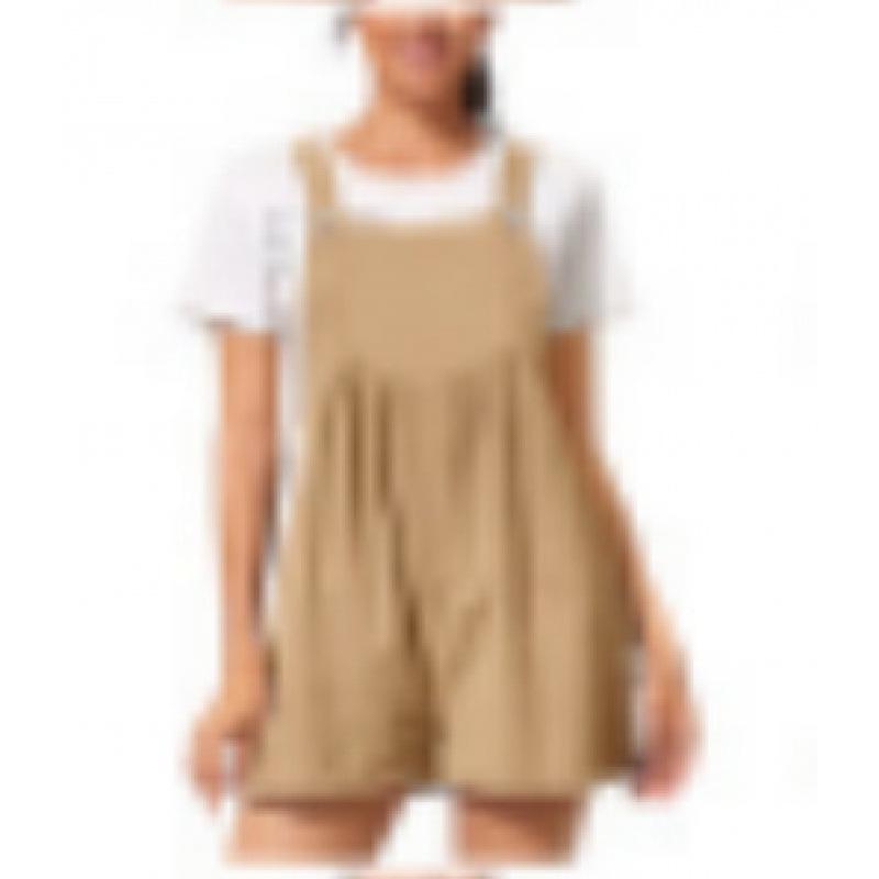 Women's Cotton Linen Pocketed Wide-Leg Jumpsuit Shorts 2023