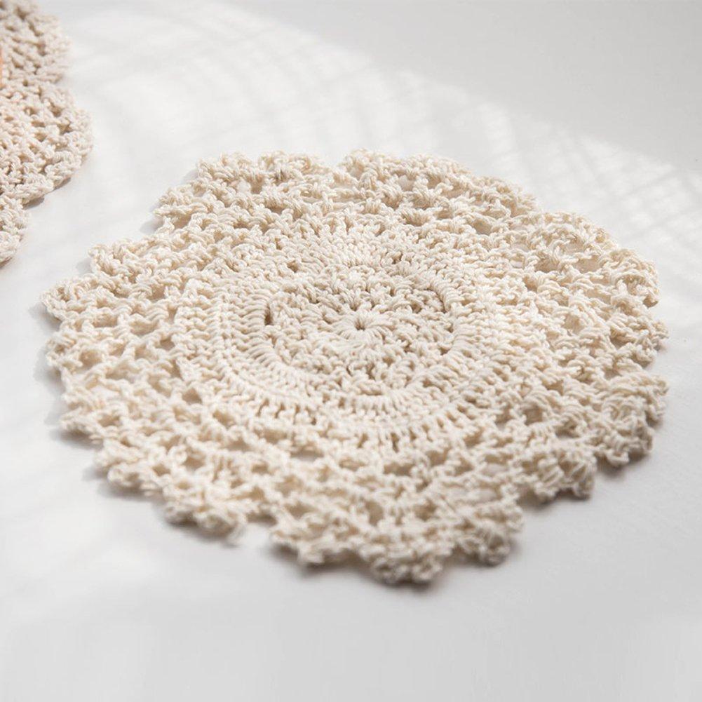 MinniLove Cotton Crocheted European and Cotton Beige of Coasters, Style, Heat-Insulating Pads, Placemats, Trivets, Hand-Crocheted, Absorbent,