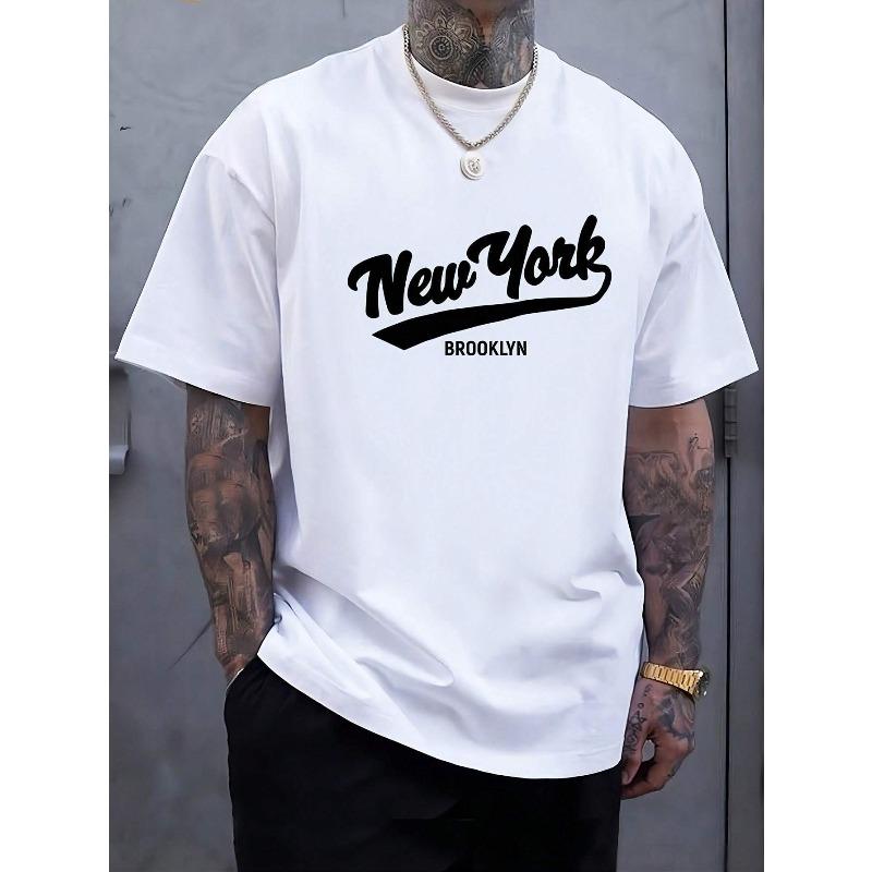European Sizes  Men'S T-Shirt Men'S Round Neck Short Sleeve Fashion Letter Print Casual Trendy T-Shirt