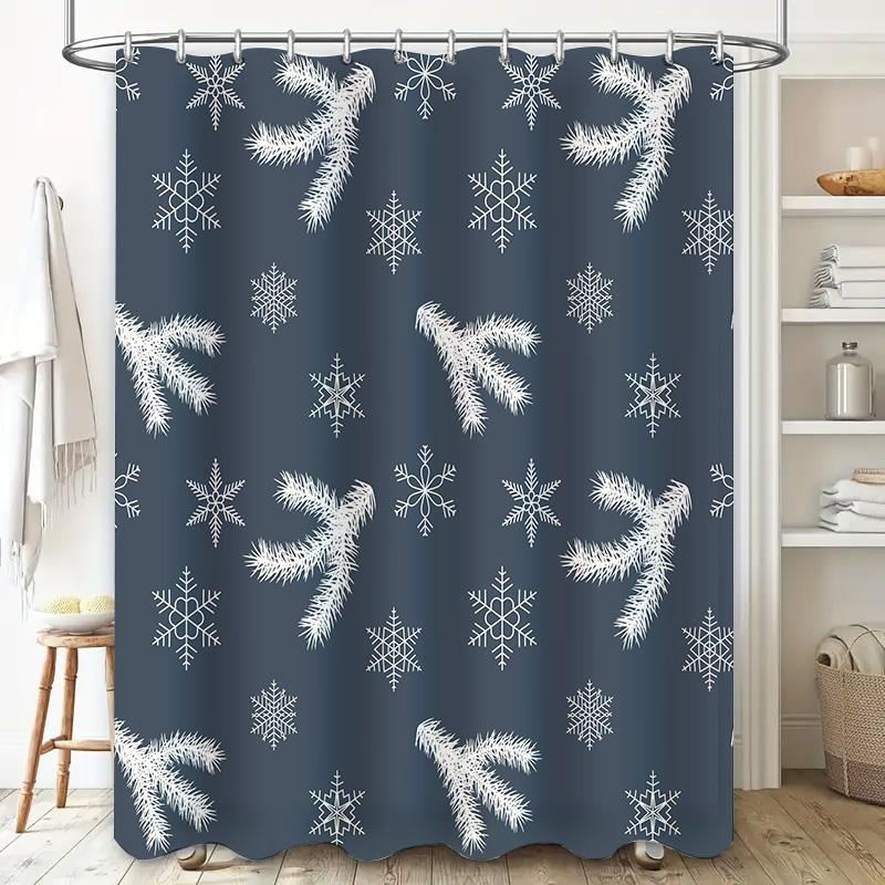 Snowflake Christmas Shower Curtain Waterproof Fabric 3D Printed Home Decoration Bathroom Window Curtains in Blue White Design wi