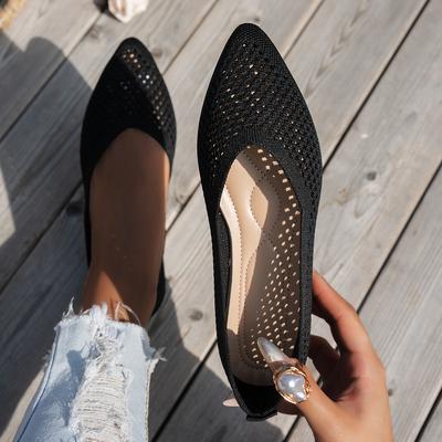 Women Pointed Toe Flat Shoes Solid Color Knitted Slip On Shoes Casual Breathable Ballet Flats Women Mesh Flat Shoes Loafers