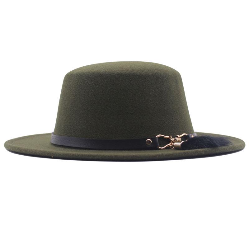 Nouveau chapeau haut de forme à dessus plat pour l'automne et l'hiver, accessoires en fourrure de lapin, chapeau en laine, chapeau panama jazz, chapeau en feutre à larges bords