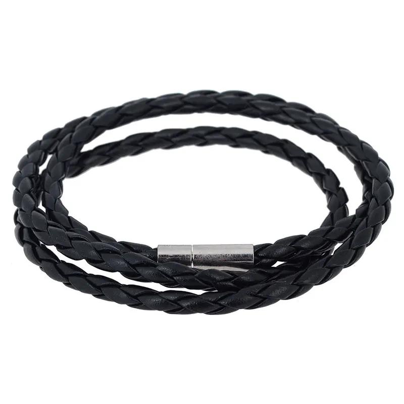 Fashion Multi-layer Wrap Braid Long Chain PU Leather Bracelet Adjustable Magnet Buckle Unisex Stackable Jewelry For Women Men