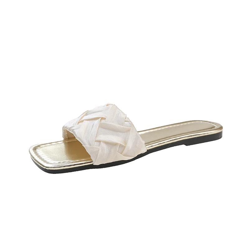 Fashion Summer Satin Flat Women's Slippers Casual Fabric Shallow Mouth Non-Slip Wear-Resistant Fashion Outdoor Sandals Zapatillas Mujer