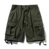 Men's Camouflage Multi Bag Work Pants Summer Pure Cotton Loose Outdoor Wear-resistant Multi Bag Casual Five Quarter Pants