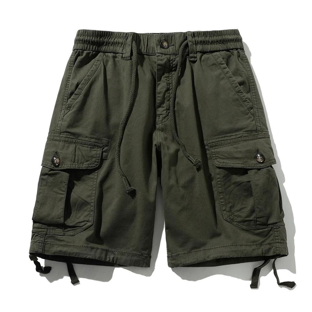 Men's Camouflage Multi Bag Work Pants Summer Pure Cotton Loose Outdoor Wear-resistant Multi Bag Casual Five Quarter Pants