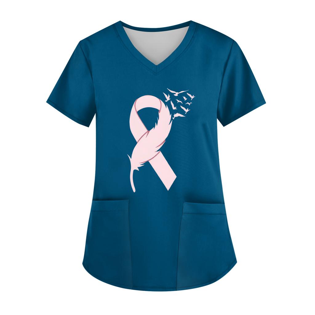 Women's V-Neck Short-Sleeve Pocketed Top With Side Slit