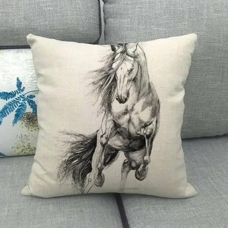 Tier Muster Kissenbezug Dekoration Kissenbezug einfacher Wind Kissen Set Kunst Wiederherstellung alter Wege Pferdekopf Leinen Kissenbezug