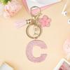 A-Z Glitter Pink Initial Letter Keychain Flowers Tassel Resin Car Keyring Women Girls Backpack Charms Accessories  Year Gifts
