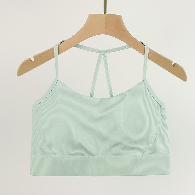 

Женский спортивный бюстгальтер с тонкими бретелями и стильной спинкой - летний цельный топ для йоги Small