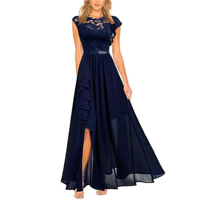 Vestido de festa sem mangas vestir-se cor sólida moda crochê flor renda bainha fluida vestido de dama de honra streetwear