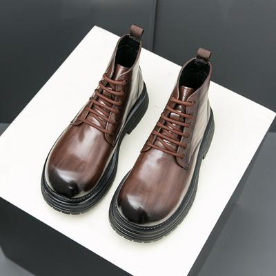 Men's Leather Boots Large Size New Leather Shoes Fashion British Style Men's Martin Boots Trend High Top Leather Shoes