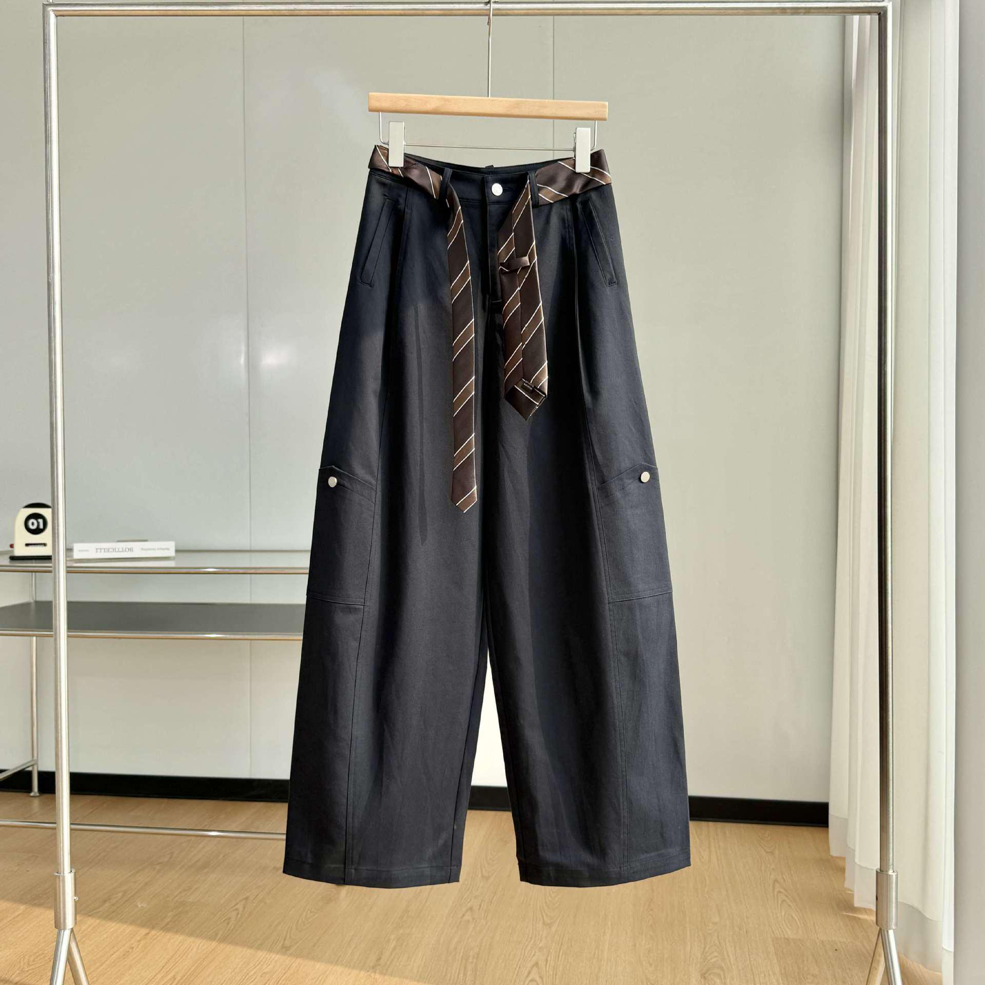 Women s Spring Retro Tencel Cotton Tie-Design Pants - White, Curved Blade, Loose Casual Style Medium