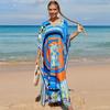 Kaftan Strandkleid Rayon Damen Boho Bunt Bedruckt Plus Size Maxi Sommer Badeanzug Cover Up