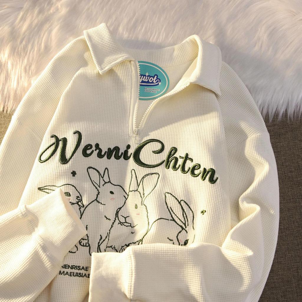 Cheap Y2k Rabbit Embroidered Waffle POLO Sweater Outerwear Women's ...