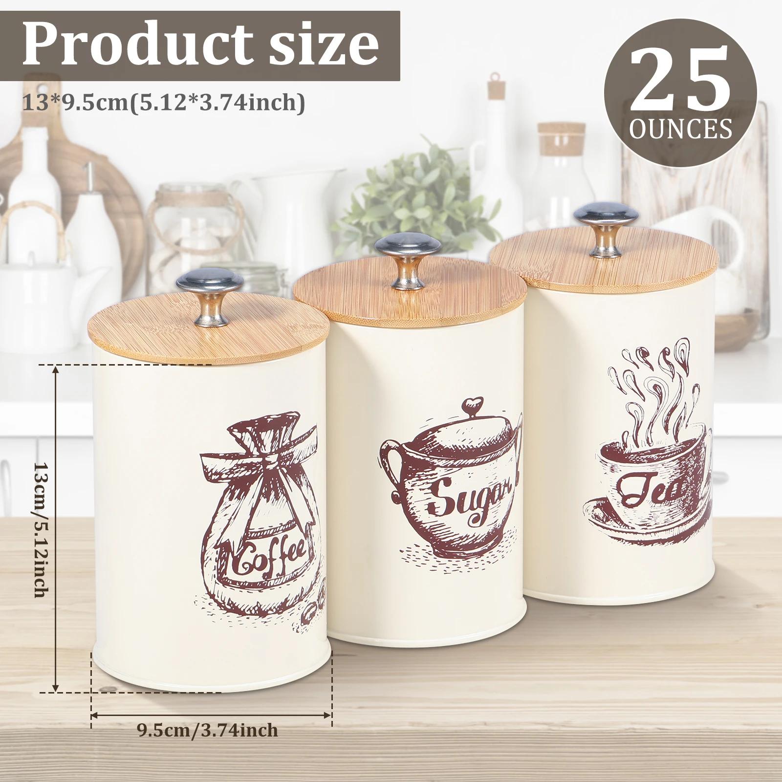 

3 шт./набор Кухонный контейнер для хранения продуктов с бамбуковой крышкой Контейнер для кофе, сахара, чая Банка 25 унций для кухонной столешницы, ванной комнаты, дома 13x9.5cm&3PCS One Set покинуть белый