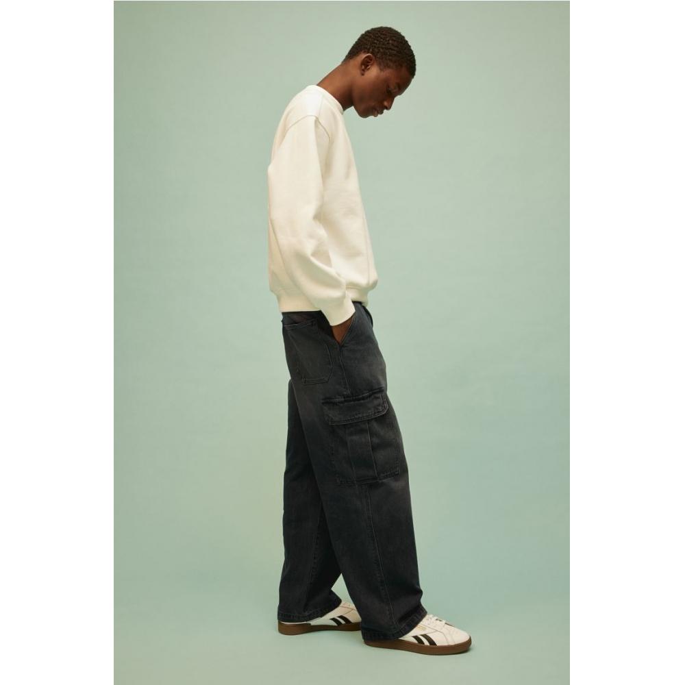 H M Baggy Cargo Jeans Dark Blue