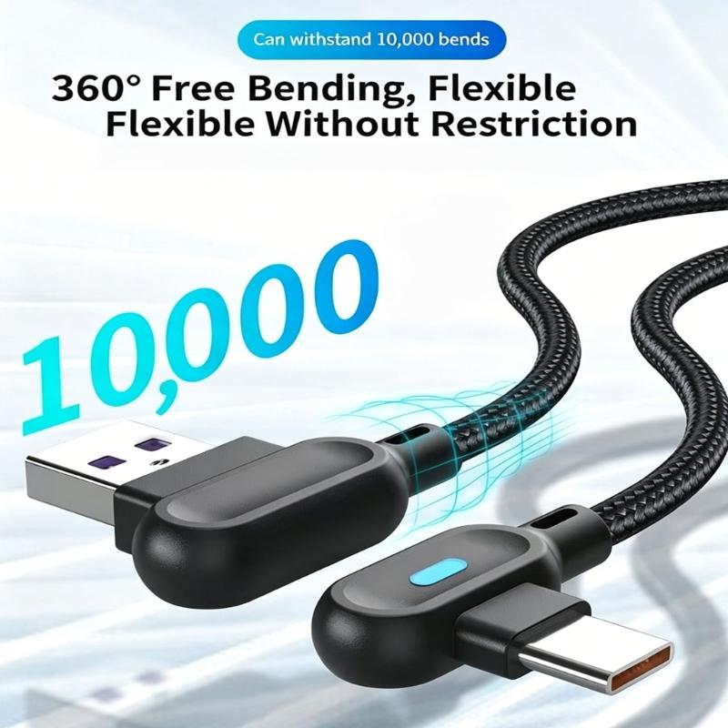 Double Angled USB C Charging Cable Fast Speed Data Sync Reinforced Braided Cord For Phones And Tablets
