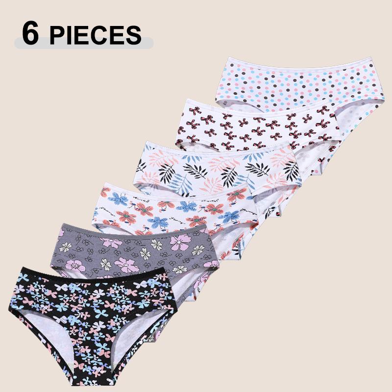 FINETOO 6PCS Seamless Cotton Printing Panties Low Waist Breathable Underpants Spring Autumn XS-XXL Underwear Female Comfortable Lingerie