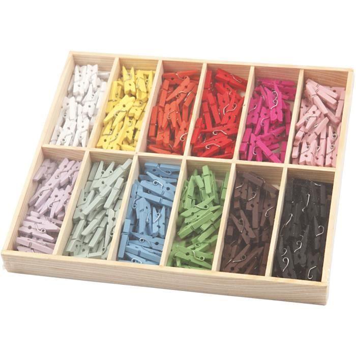 Komplettes Sortiment an kleinen bemalten Wäscheklammern aus Holz. Art. 56449