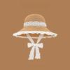 1PC French Straw Hat Women's 2025 Summer New Breathable Lace Straw Hat Lace-up Hollow Straw Hat