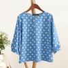 ZANZEA Women Casual Round Neck 3/4 Sleeve Loose Polka Dot Print Blouse